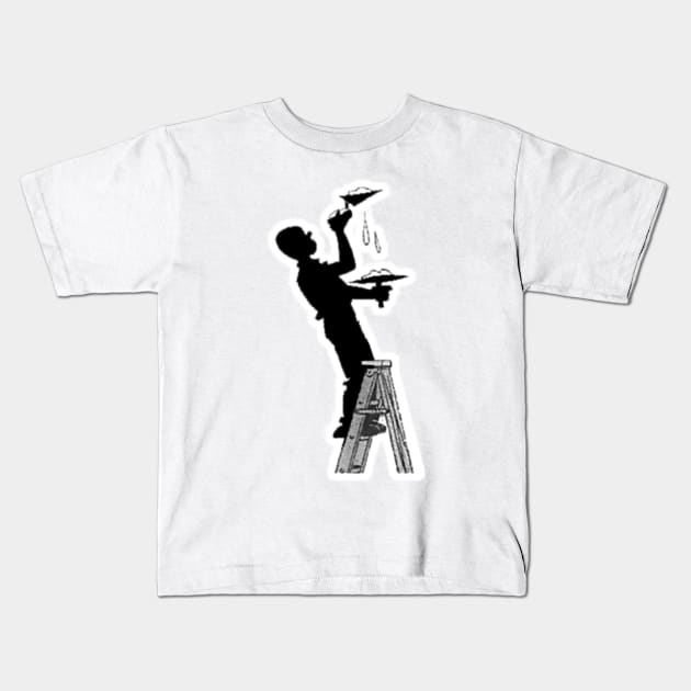 Bricklayer plastering the ceiling Kids T-Shirt by Marccelus
